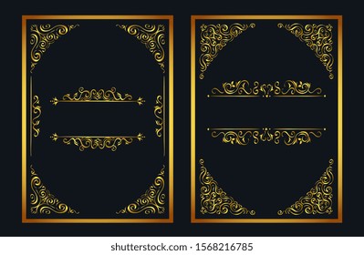 set of elegant golden ornamental frames vector illustration design