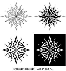 Conjunto de elegantes estrellas góticas o copos de nieve. El tatuaje, el diseño y la decoración son muy complejos. Líneas muy detalladas y precisas para impresión o grabado