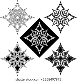 Set of elegant Gothic stars or snowflakes. Tattoo, intricate design and decor element. Highly detailed and accurate lines for print or engraving