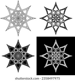 Set of elegant Gothic stars or snowflakes. Tattoo, intricate design and decor element. Highly detailed and accurate lines for print or engraving