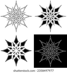 Set of elegant Gothic stars or snowflakes. Tattoo, intricate design and decor element. Highly detailed and accurate lines for print or engraving