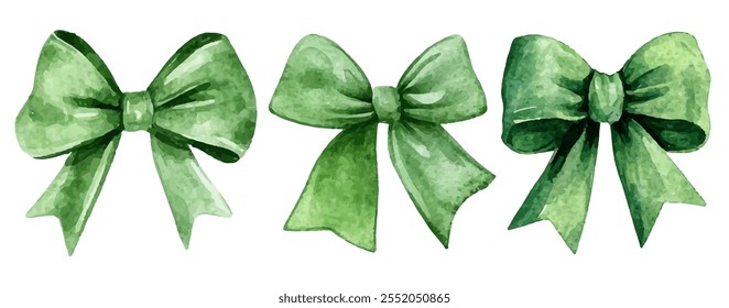 Set elegant green bows, perfect for gift wrapping, crafts, and festive decorations. Each bow features unique designs and shades, adding a touch of sophistication and charm to any project.