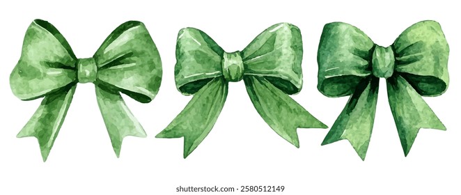 Set elegant green bows, perfect for gift wrapping, crafts, and festive decorations. Each bow features unique designs and shades, adding a touch of sophistication and charm to any project.