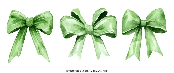 Set elegant green bows, perfect for gift wrapping, crafts, and festive decorations. Each bow features unique designs and shades, adding a touch of sophistication and charm to any project.