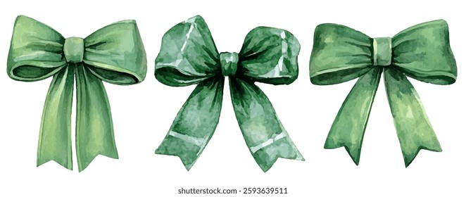 Set elegant green bows, perfect for gift wrapping, crafts, and festive decorations. Each bow features unique designs and shades, adding a touch of sophistication and charm to any project.