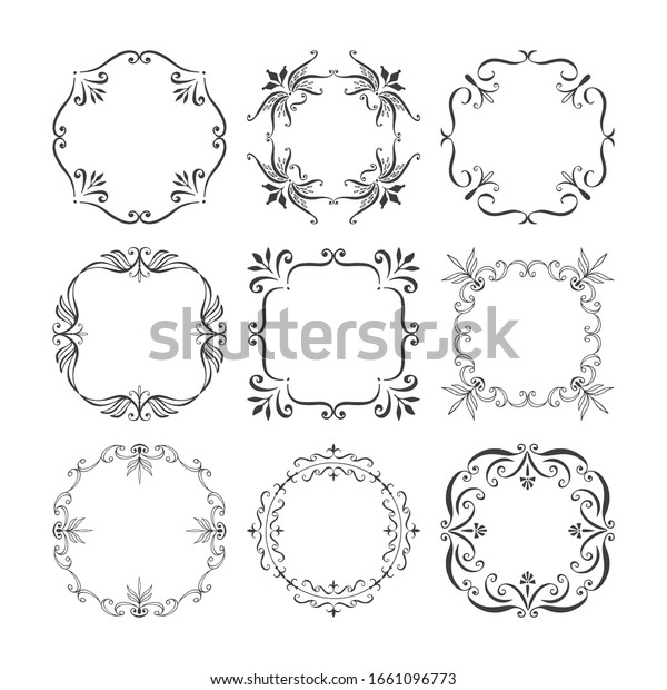 Set of elegant hand drawn frames\
for wedding menu design. Vector isolated\
illustration.