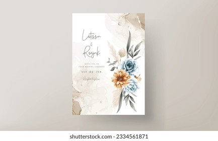 Set of elegant hand drawn watercolor flowers wedding invitation