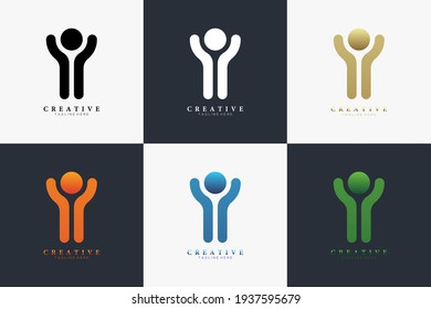 Set of elegant happy young boy icon symbol.