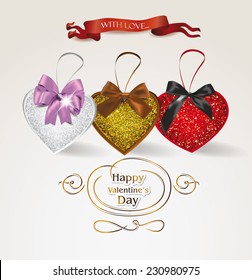 set of elegant heart shaped tags with silk ribbons