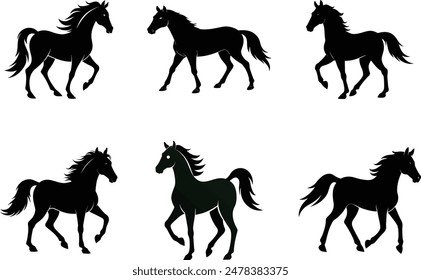 Set of Elegant Horse Vector Graphic Perfect for Equestrian Themes and More