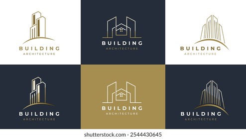 Set of Elegant House and Building Real Estate Logo Design Collection. Minimalist Architectural Symbol for Real Estate and Construction Business Identity. Building Construction Vector Illustration.