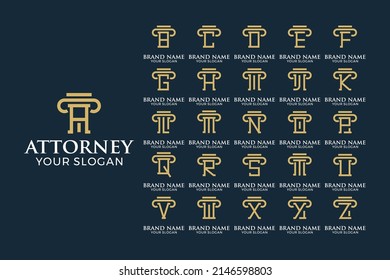 Set of Elegant Initial Lettering Attorney and Low Design, Logo For Justice , Pillar , Loyal and Legal Logo Design