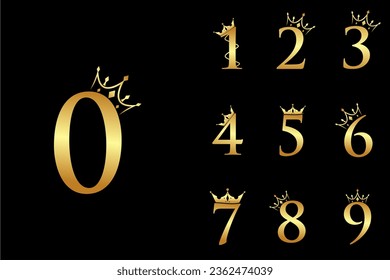 set of elegant initial number with crown logo vector, Creative Lettering Logo Vector Illustration.