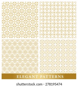 Set of Elegant Islamic or Arabic Seamless Patterns in Gold Color in Classic Style Elements for Decoration or Background. Vector Illustration.