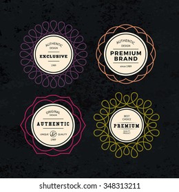 Set of Elegant Labels with Frames. Authentic Retro Vector Tags Design. Minimalistic Vine Bottle Badges.