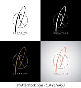 Set Elegant Letter A D Black, White, Gold and Terracotta Handwriting Signature Logo Design Template with Circle Line Background