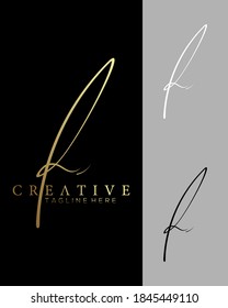 Establecer una carta elegante P R Gold, colores monográficos y blancos, plantilla de diseño de logotipo de firma de escritura a mano
