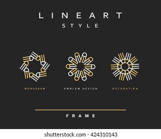 Set of elegant line art design. Monogram design element. Line art pattern for use in the design . Monogram decor . Emblem design.