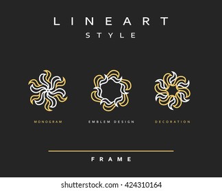 Set of elegant line art design. Monogram design element. Line art pattern for use in the design . Monogram decor . Emblem design.