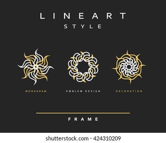 Set of elegant line art design. Monogram design element. Line art pattern for use in the design . Monogram decor . Emblem design.