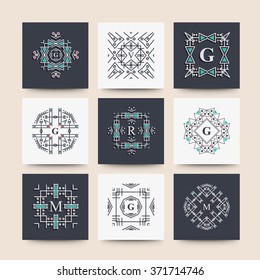 Set of Elegant linear abstract monogram. Collection of logo design template. Vector illustration.