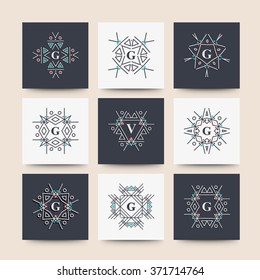 Set of Elegant linear abstract monogram. Collection of logo design template. Vector illustration.