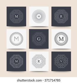 Set of Elegant linear abstract monogram. Collection of logo design template. Vector illustration.