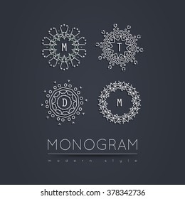 Set of elegant linear abstract monogram, logo design template. Vector illustration.