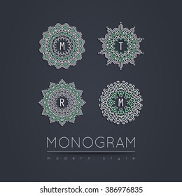 Set of Elegant linear abstract monogram, logo design template. Vector illustration.