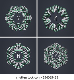 Set of Elegant linear abstract monogram, logo design template. Vector illustration.