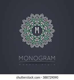 Set of Elegant linear ethnic abstract monogram, logo design template. Vector illustration.