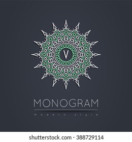 Set of Elegant linear ethnic abstract monogram, logo design template. Vector illustration.