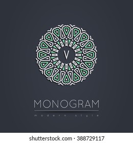 Set of Elegant linear ethnic abstract monogram, logo design template. Vector illustration.