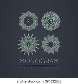 Set of Elegant linear ethnic abstract monogram, logo design template. Vector illustration.