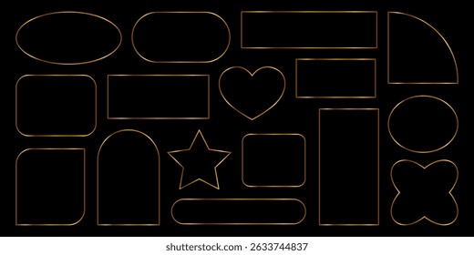 Conjunto de quadros lineares elegantes de linhas douradas, elementos vetoriais de caixas de texto	