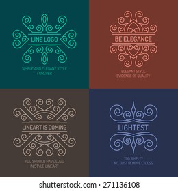 Set of elegant lineart logos in minimalist style on a dark background.
