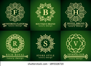 Set of Elegant Logo mandala Ornate Monogram design for hotel Spa, Restaurant VIP Fashion and Premium brand identity. Classic modern template for graphic wedding packaging. Vector illustration