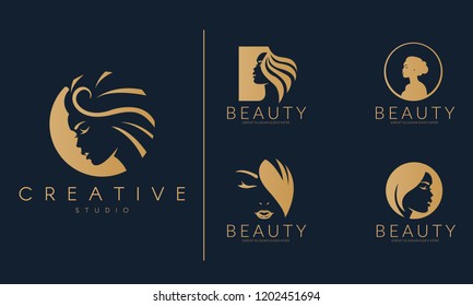 Set of elegant logos for beauty, fashion and hairstyle related business.