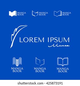 Set of Elegant logos with book and fountain pen symbol.