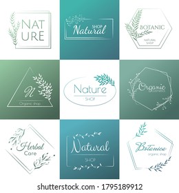 Conjunto de elegante y lujoso plancha orgánico. Plantilla natural para el diseño de logotipos y cosméticos naturales y productos orgánicos. Plantilla de diseño ecológico natural. Ilustración del vector
