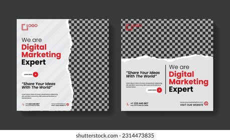 Set of elegant luxury restaurant culinary social media post template, promo, discount, sale, realistic torn paper style