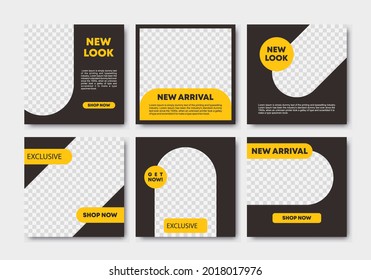 Set of elegant luxury social media post template design with black and yellow colors. Fashion brand promo, discount, sale. Anyone can use this design easily. Social media pack vector illustration