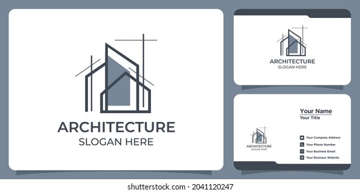 Set of elegant minimalist architectural logos and business cards