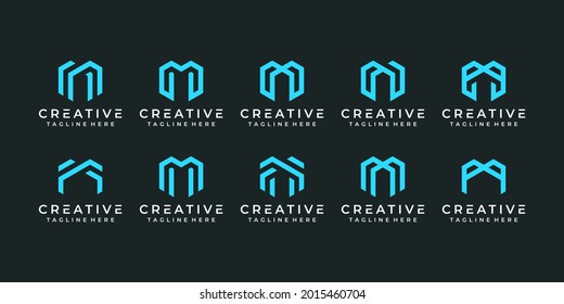Conjunto de elementos de diseño del logotipo de la letra m de la tecnología minimalista elegante. El logotipo se puede utilizar para iconos, marcas, identidades, símbolos e iniciales