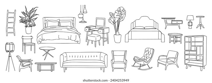 Set of elegant modern bedroom furniture vector.