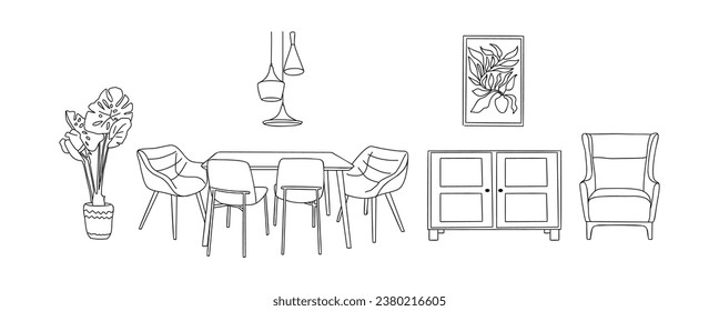 Conjunto de elegantes muebles de comedor moderno vector