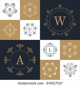 Set of elegant monogram design, decorative frames. Vector illustration.
