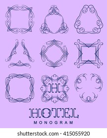 Set of elegant monogram design. Vector  linear frame and monogram illustration. Trendy linear monogram and linear frame for justic lawyer, boutique or hotel