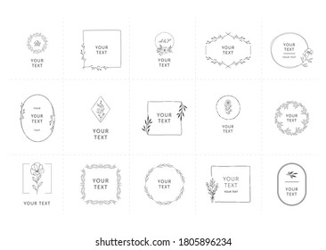 Set of elegant monogram frames and borders. Vector illustration with floral decorative elements. Hand drawn graphic design.