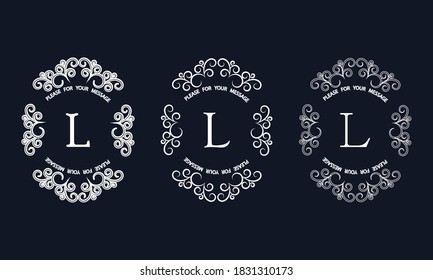 Set of elegant monograms with letter L. Exquisite ornament, logo, invitation template, label, business.